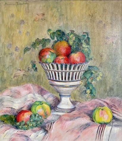 null Jeanne BAUDOT (1877-1957)
Corbeille aux pommes et raisins
Huile sur toile, signée...