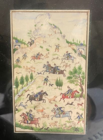null Miniature persane : scène de chasse
Huile
10,5 x 6cm
