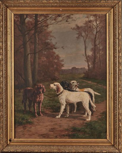 null Louis DAREY (1863-1914)
Dogs coupled - In front of the hearth
Two oils on canvas,...