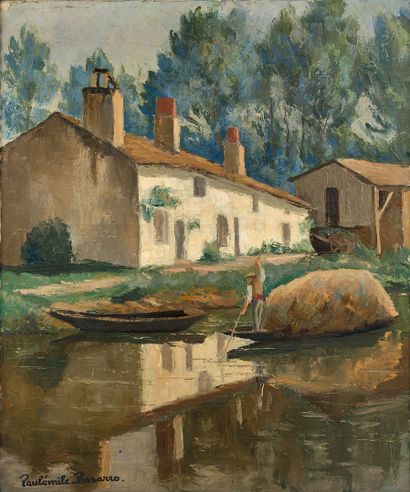 null Paul-Émile PISSARRO (1884-1972)
Ferme et bateau de foin sur la Seine 
Huile...