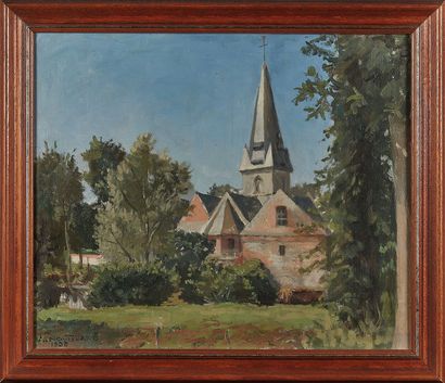 null André NOUFFLARD (1885-1968)
Lammerville, the church, 1935
Oil on canvas, signed...