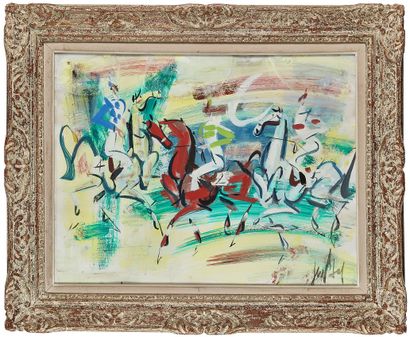 null Eugène PAUL dit GEN PAUL (1895 - 1975)
Trois jockeys
Gouache, signée en bas...