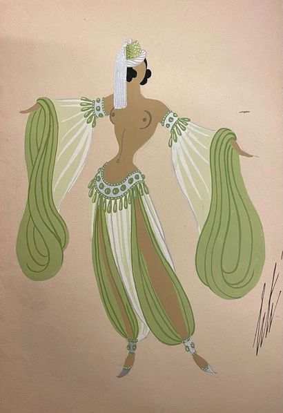 null ROMAIN DE TIRTOFF dit ERTÉ (1892-1990) 
Orientale, étude de costume
Gouache,...