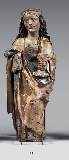 Statue d'applique en bois doré et polychrome...