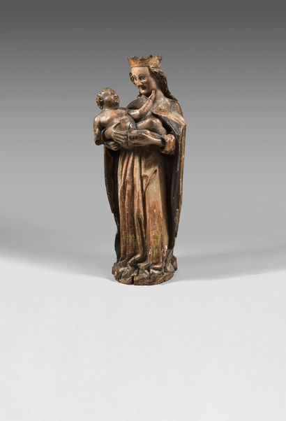 Grande statue de Vierge couronnée à l'Enfant...