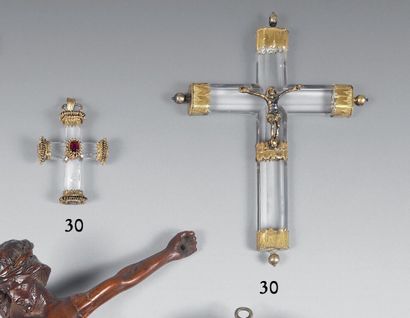 Deux croix pectorales en cristal et montures...