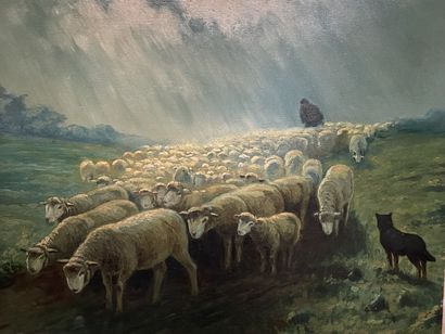 August SCHENCK
berger et ses moutons
Huile...