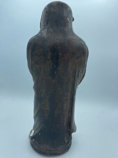 null JAPON, Fours de Bizen - Époque Edo (1603-1868) Statuette de Daruma en grès laqué,...