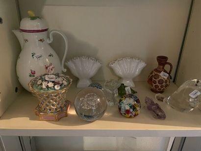 null Lot de porcelaines : paire de petites tulipières, bouillon couvert, une coupe...