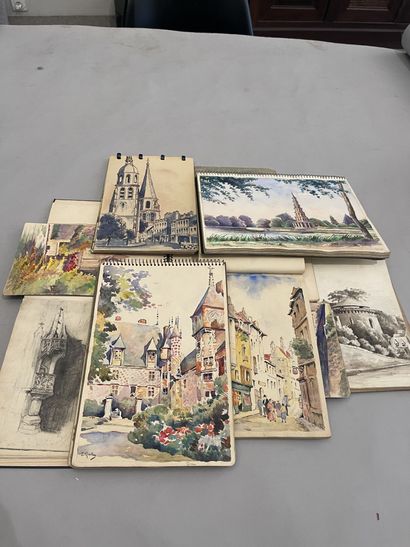 null LOT OF 8 Sketchbooks in watercolor and wash
19th and 20th century
Loire Valley,...