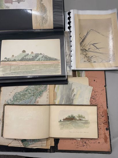 LOT OF DRAWINGS : 
Souvenir of a naval officer,...