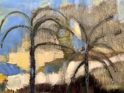 null Serge GUILLOU (1932-2016)
"Paysage aux palmiers"
Huile sur panneau d'isorel,...