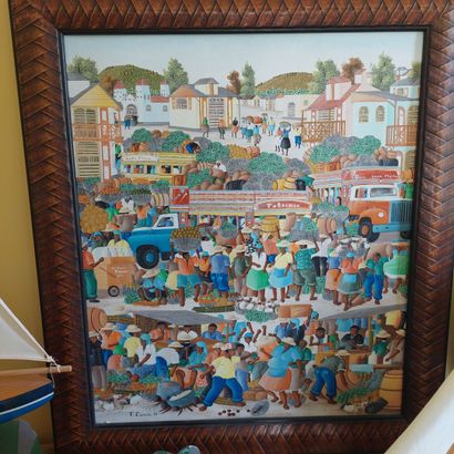 null Fritz CAMILLE (1965) 
"The market"
Oil on canvas, signed lower left, dated "91"....