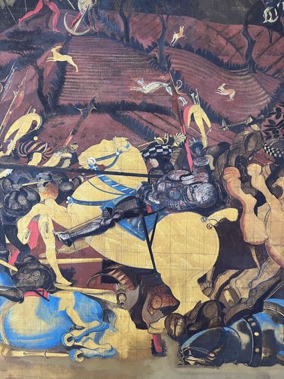 null ÉCOLE CONTEMPORAINE 
d'après Paolo UCELLO (1397-1475)
"Scène de bataille"
Huile...
