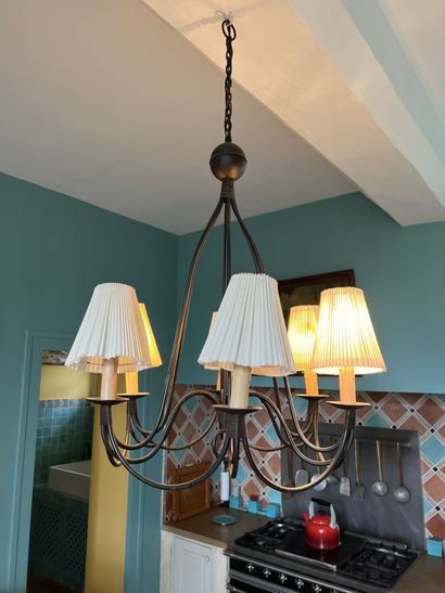 PAIR OF LAMPS and LUSTRE with 6 lights in...