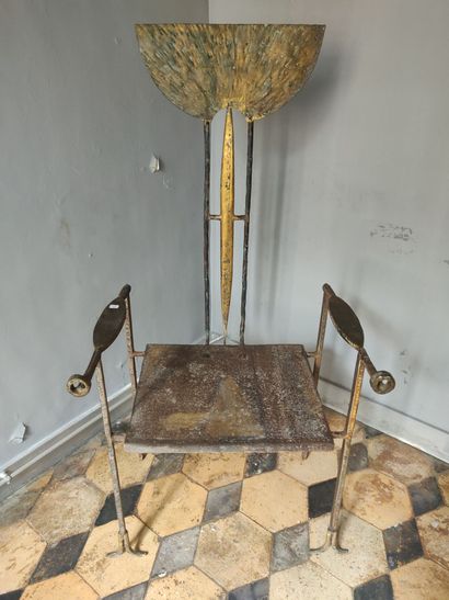 Wrought iron and cast iron THRONE CHAIR.
In...