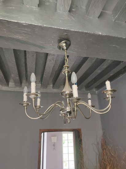 Chandelier in silver plated metal with eight...