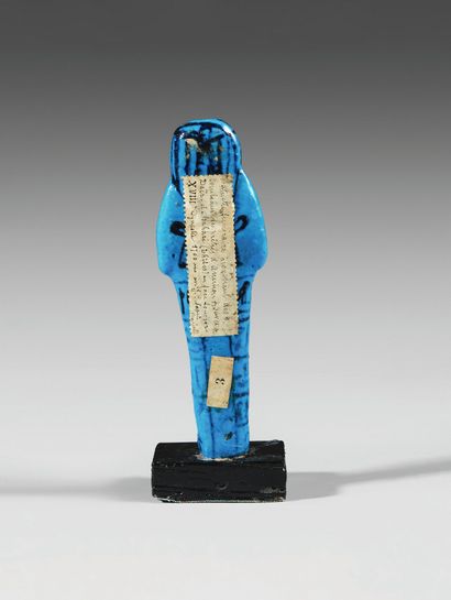 null Mummiform uchebti painted with an inscription on four registers, bright blue...