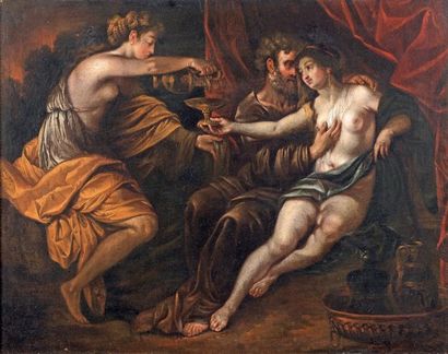 ÉCOLE ITALIENNE du XVIIe siècle Loth et ses filles huile sur toile, rentoilée. 57...