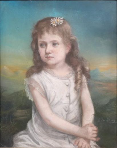 ÉCOLE FRANÇAISE, vers 1900 Portrait de petite fille Pastel. Signé E du Lonez (?)....