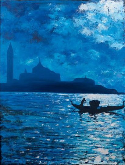 SAINT ALBAN Venise bleue huile sur toile signée en bas à droite, datée 64 et intitulée...