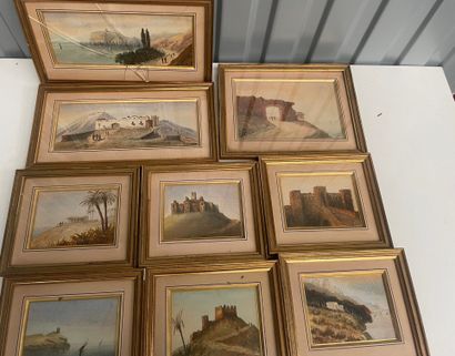 ENSEMBLE de dix aquarelles, paysages italiens...