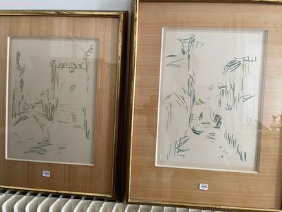 Two lithographs under glass 
