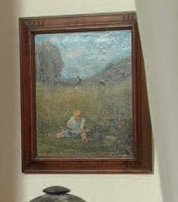 ÉCOLE du XIXe siècle Paysan aiguisant sa faux, 1882 Huile sur toile, porte une signature...