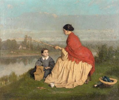Léon Henri Antoine LOIRE (1821-1898) Les jeunes pêcheuses, 1858 Huile sur toile signée...