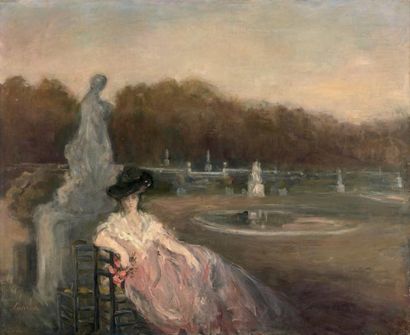 Pierre LAPRADE (1875-1932) Femme dans un parc Huile sur toile, signée en bas à gauche....