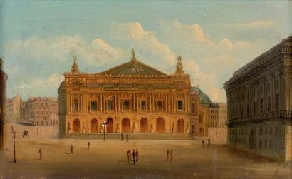 ÉCOLE du XIXe siècle L'Opéra Huile sur toile. 26 x 42 cm
