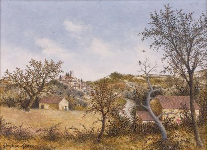 Maurice GHIGLION-GREEN (né vers 1913-1989) Paysage de Provence Huile sur panneau,...