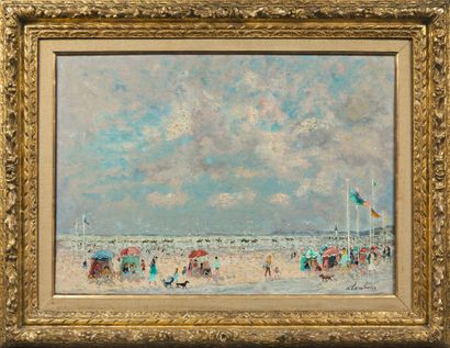 null André HAMBOURG (1909-1999)
Deauville, la plage, vers 1953
Huile sur toile, signée...