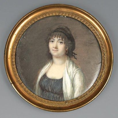 ÉCOLE FRANÇAISE du début du XIXe siècle Portrait de femme Miniature sur ivoire. (Petit...