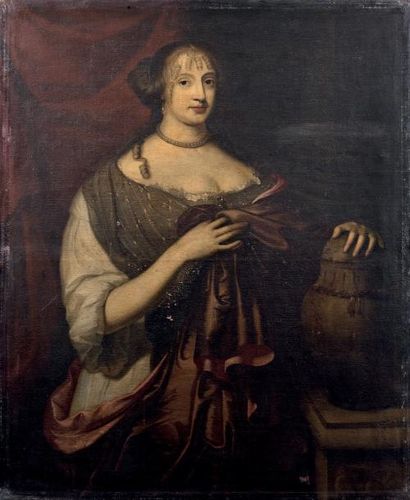 ÉCOLE ANGLAISE du XVIIe siècle Portrait de femme en Artémise Huile sur toile, rentoilée....