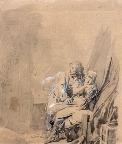 Louis-Léopold BOILLY (1761-1845) Scène révolutionnaire Crayon, lavis gris. 20 x 17,3...