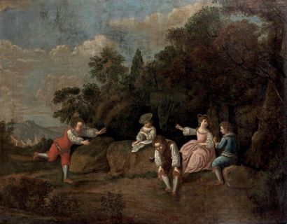 ÉCOLE FRANÇAISE du XVIIIe siècle Groupe d'enfants jouant Huile sur toile, rentoilée....