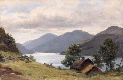 Victor Valentin Hippolyte SEBRON (1801-1879) Paysage suisse Huile sur papier, marouflé...
