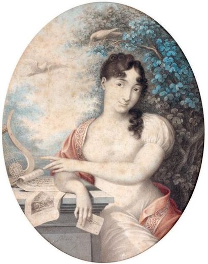 Attribué à Joseph Friedrich August SCHALL (1785-1867) Portrait d'une musicienne Aquarelle....