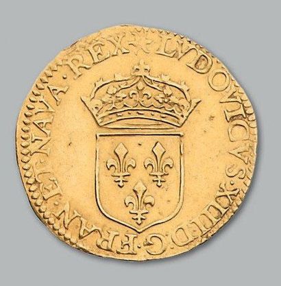 null Louis XIII (1610-1643) Écu d'or au soleil, 1er type. 1637. Lyon. D. 1282. Pr....