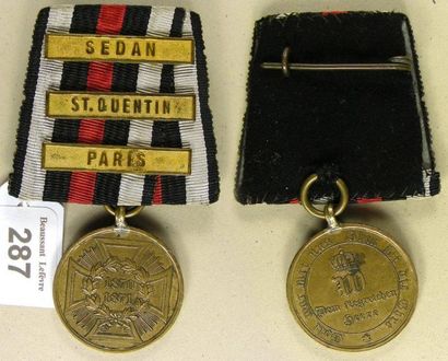 PRUSSE Médaille commémorative de la guerre de 1870-1871, pour combattant en bronze...
