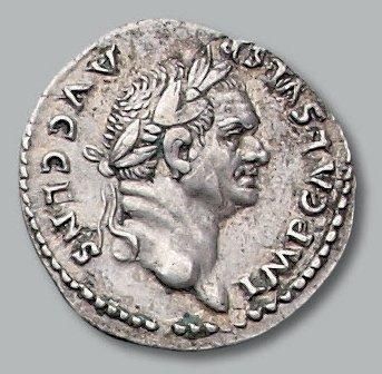 null Denier. Sa tête laurée à droite. R/ Vespasien assis à droite, tenant un sceptre....