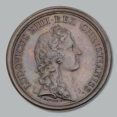 null Louis XIV: 12 médailles en bronze par Mauger dont: La ville de Paris présentant...