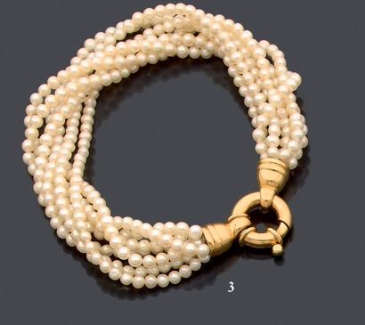 Seven-row bracelet of small cultured pearls,...