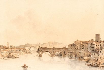 VICTOR-JEAN NICOLLE (1754-1826) Le Ponte Rotto à Rome Aquarelle, signée en bas à...