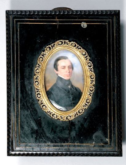 Félicie MILLET Portrait d'homme Miniature, signée, datée 1841 à droite. 8,2 x 5,5...