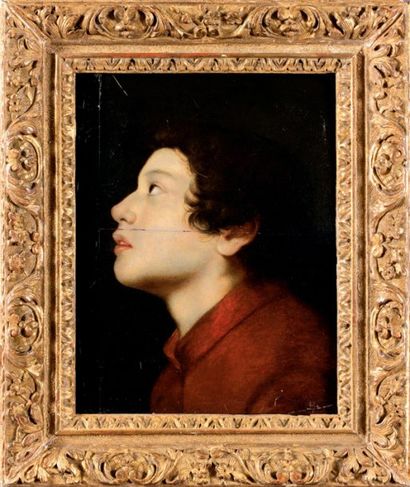 Ecole Flamande du XVIIIe siècle Tête de jeune garçon, vu de profil Huile sur panneau....