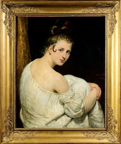 Joseph-Désiré COURT (1797-1865) Jeune femme assise Huile sur toile, rentoilée. Signée,...