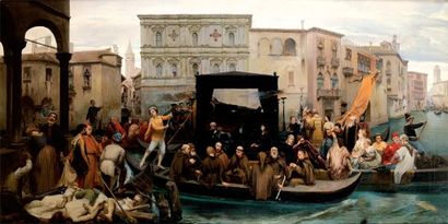 Atelier de Enrico GAMBA (1818-1887) Les funérailles de Titien Huile sur toile. 99...