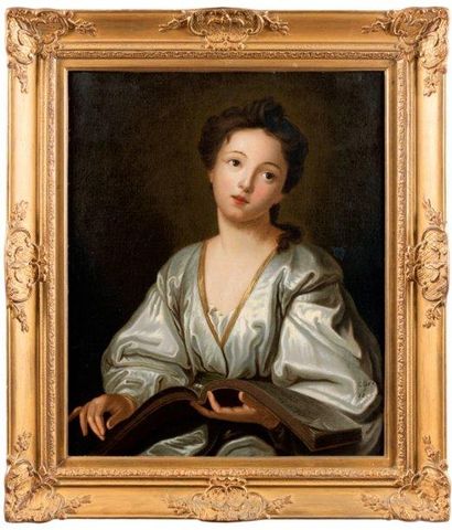 ÉCOLE FRANÇAISE du XVIIIe siècle d'après SANTERRE La jeune chanteuse Huile sur toile,...